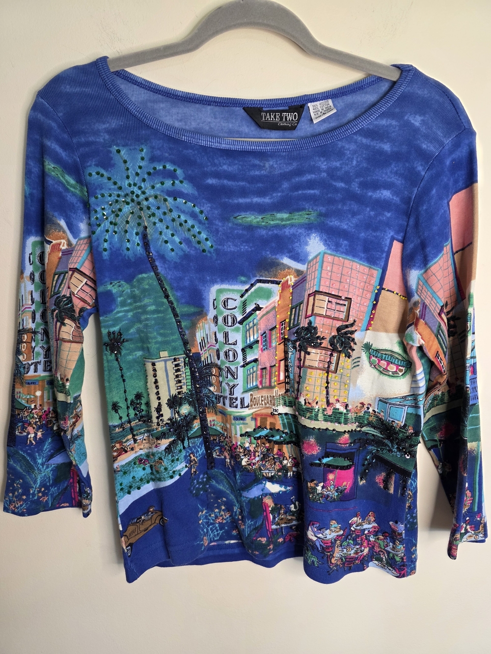 Take Two Blue Scenic Long Sleeve Boatneck Top